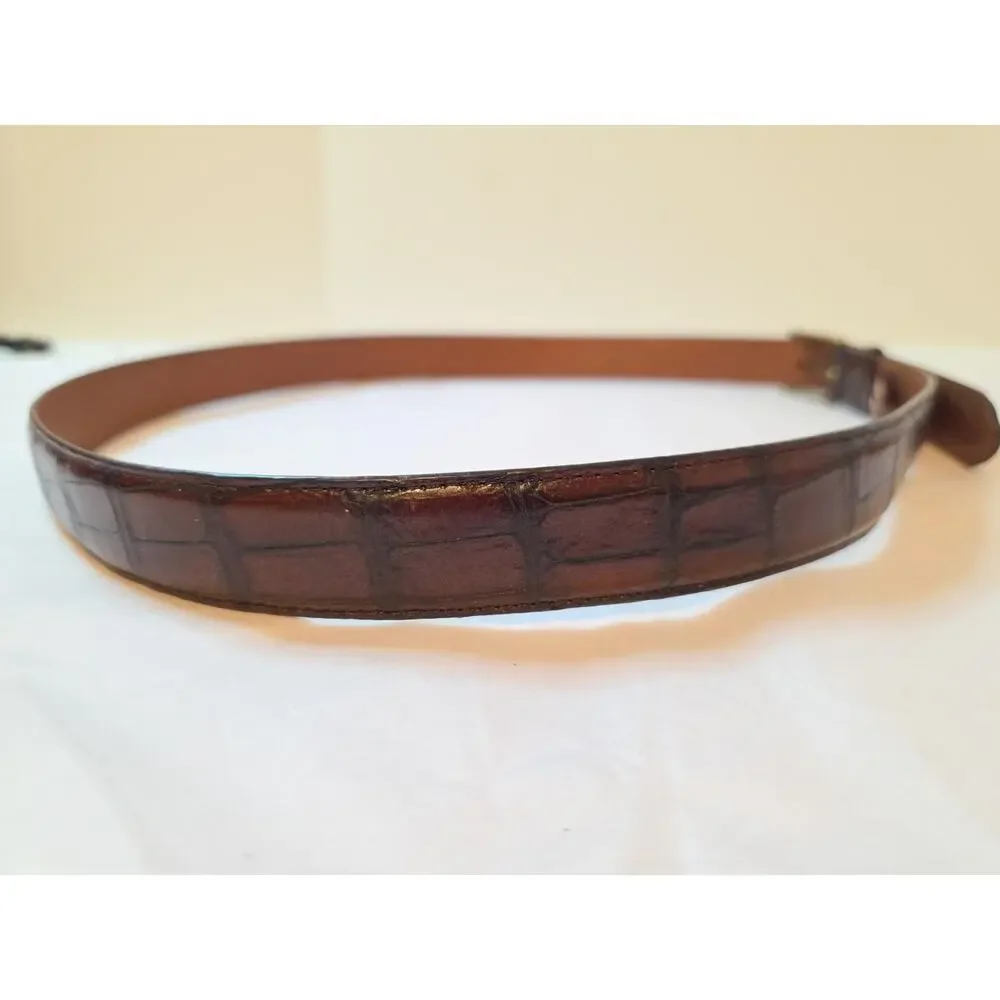 Arden Leather Belt Sz 42 Brown Italian Leather Brass Buckle Croc Embossed